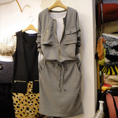 2015秋装女新款卫衣休闲大码修身运动性感包臀长袖系带中长连衣裙