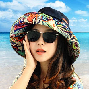 女士帽子夏天韩版可折叠大沿防紫外线遮阳帽大檐太阳帽沙滩帽防晒