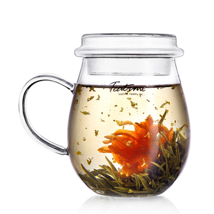 teatime茶具 耐热玻璃多功能花草茶杯 带盖加厚玻璃杯水杯 过滤