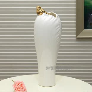 简约现代 白色陶瓷小鸟白菜植物花瓶招财客厅桌面摆件 样板房礼品