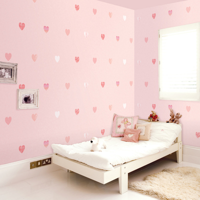 青岛壁纸 韩国壁纸 大卷pvc墙纸 16.5平方 粉色心形壁纸 儿童房