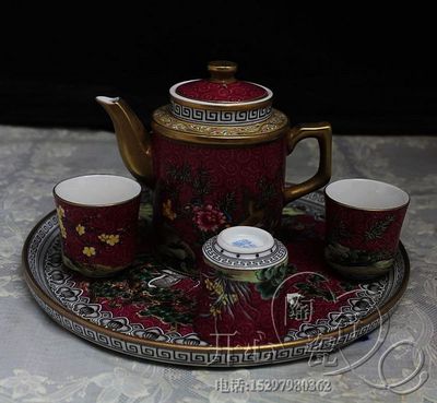 景德镇陶瓷器茶具高档手绘仿古珐琅彩排花茶具6头功夫茶具带茶盘