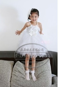 儿童摄影服装、表演服装、 女童舞蹈服装 女童白裙 七多花白裙