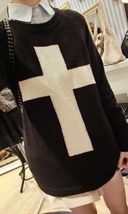 2013秋款时尚欧美风个性大十字架针织衫套头上衣时尚女装针织衫女