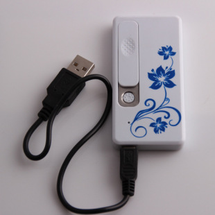 青花瓷USB充电个性打火机超薄/创意正品无声电子点烟器 防风超薄