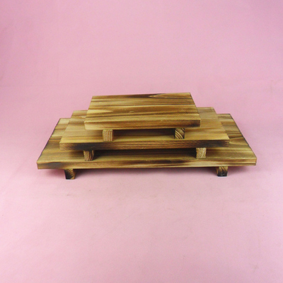 竹木寿司盘 20cm  30cm  40cm 原木碳化寿司木盘 石板底托 木托