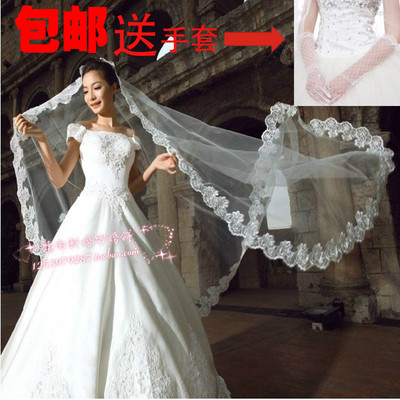 韩式新娘蕾丝头纱婚纱礼服白色特价米拖尾3米红色10米5包邮长款