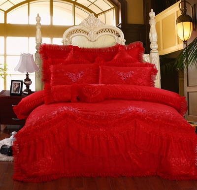 婚庆多件套大红全棉韩式绗缝床盖四六七八九十件套 婚庆床上用品
