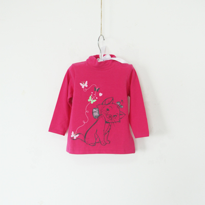 正品卡通纯棉长袖T恤高领童装女童 打底衫红色小童宝宝衣服