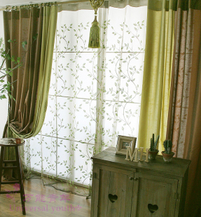 万能青年 韩式田园最新咖绿色高档卧室客厅拼接式窗帘窗纱定做