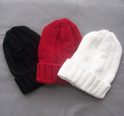 韩版手工粗针 麻花毛线帽子 冬季新款5色红黄蓝白咖啡帽子