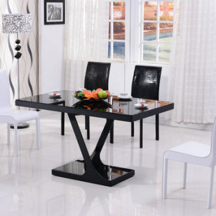 钢化玻璃餐桌椅组合长方形黑色六人餐桌高档饭桌餐厅饭厅简约现代