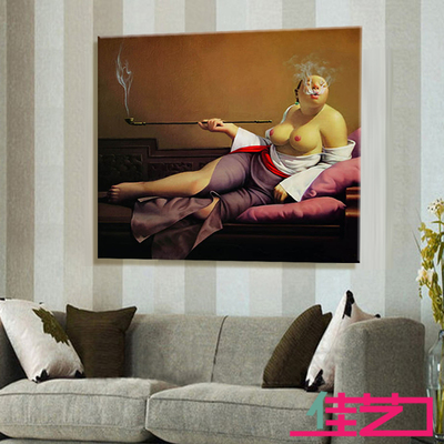 手绘人物油画客厅卧室无框画中式餐厅走廊壁画刘宝军抽烟袋的女人