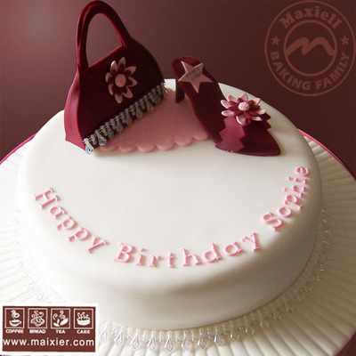 翻糖蛋糕 麦西尔翻糖定制生日女士蛋糕个性蛋糕 红色的高跟鞋包包
