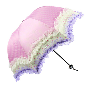 双层蕾丝边 韩国创意波点黑胶超强防紫外线不透光 遮阳伞晴雨衣伞