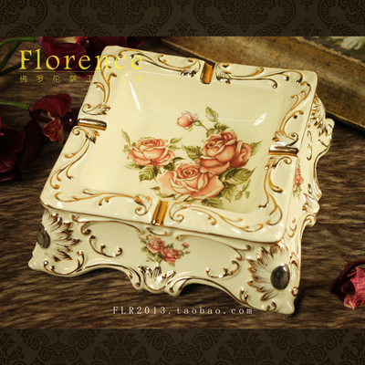 欧式复古奢华欧式陶瓷烟灰缸 时尚创意个性烟缸 象牙瓷装饰 包邮