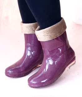 加绒保暖中筒雨靴女式时尚雨鞋水鞋水靴橡胶套鞋韩防滑雪地靴包邮