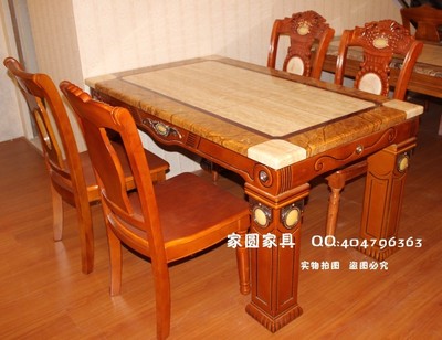 欧式橡木餐厅家具 大理石餐桌 长方形餐桌子 实木餐桌 家用饭桌