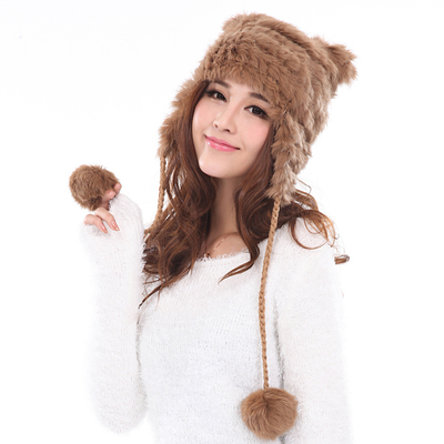 帽子女冬季女士超保暖帽子  可爱护耳兔毛精品韩版针织潮帽子
