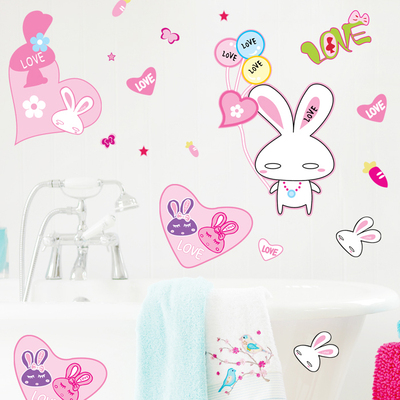 儿童墙贴 粉红兔子 创意笔记本卡通动物随心贴 餐厅玻璃贴冰箱贴