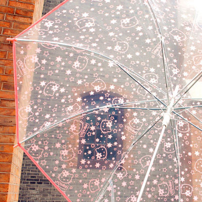 爆款特价猫咪公主长柄雨伞卡通透明伞粉色出口雨伞可爱长柄弯钩伞