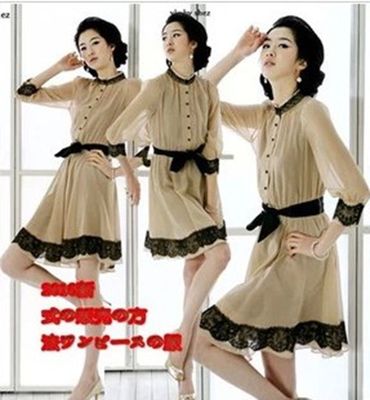 夏装新款韩版蕾丝边名媛淑女高贵OL气质吊带雪纺连衣裙两件套