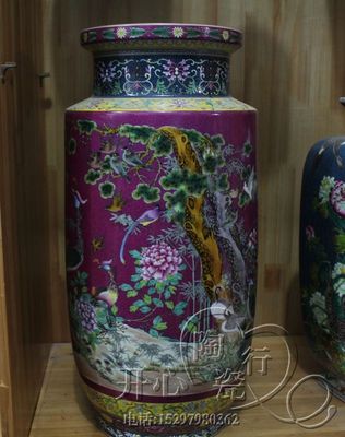 景德镇陶瓷花瓶摆件手绘陶瓷花瓶仿古粉彩珐琅彩排花花鸟冬瓜花瓶