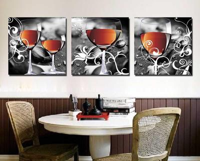 现代餐厅酒吧装饰画美酒葡萄酒杯无框画饭厅壁画墙上挂画三联画