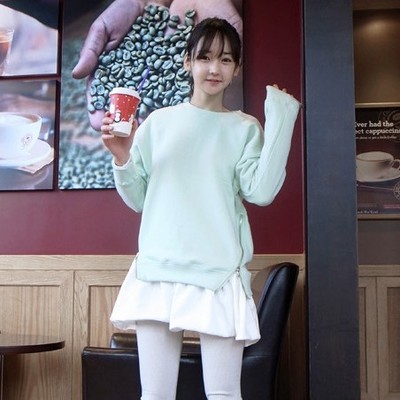 2014春季新款女装韩版百搭长袖圆领卫衣荷叶边裙摆两件套连衣裙潮