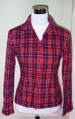 █深红色纯棉全棉绒布格子衬衫█收腰修身格纹/超厚保暖/质量超好