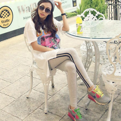 2016韩版夏装宽松大码长款大圆领长短摆卡通短袖t体恤女 全棉