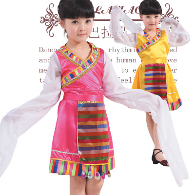 最新儿童舞蹈裙西藏舞裙民族长袖裙女童表演服