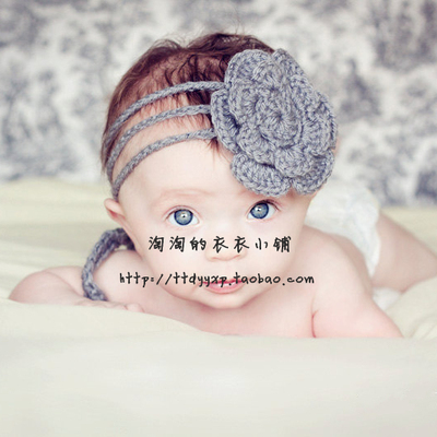 2015韩国甜美超大夸张复古玫瑰花朵 女 宝宝婴儿发带儿童发箍 灰
