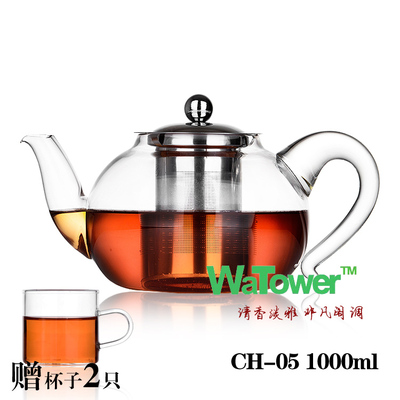 大容量加厚耐热玻璃泡花茶壶  不锈钢盖漏 红茶壶 功夫茶具送茶杯