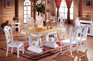 餐桌白色大理石面餐桌长方形欧式餐桌椅组合方桌色橡木烤漆餐桌