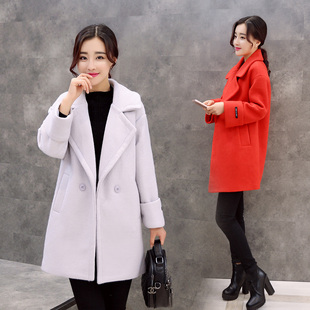 冬季韩版呢子大衣女中长款双排扣学院风学生加厚羊毛呢外套韩范潮