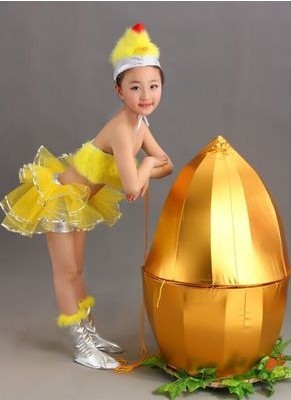 六一新款儿童小黄鸡造型服幼儿集体舞蹈服短款疯狂的小鸡演出服