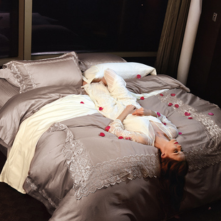 完美紫馨欧式床上用品简约浪漫法式蕾丝公主风四件婚庆套件奥德利
