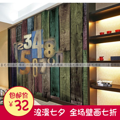 大型壁画 咖啡室壁纸 酒吧ktv艺术壁纸欧式英伦3D木板个性字母
