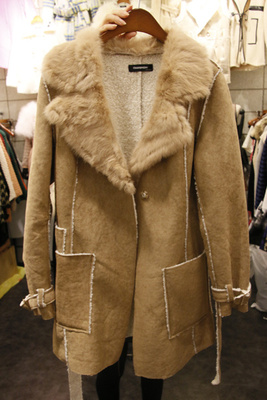 韩国代购2015秋冬新款韩版羊羔毛外套中长款棉服鹿皮绒棉衣女装潮