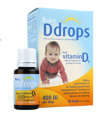美国代购加拿大ddrops baby 婴儿维生素d3滴剂90滴 宝宝维生素vd