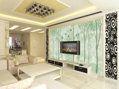 霍元甲瓷砖 新中式 客厅高清碧绿玉石森林小鸟树叶电视背景墙壁画