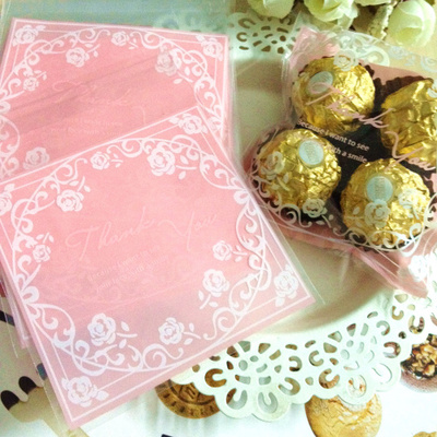 饼干袋 OPP粉色玫瑰花自封中秋月饼包装袋10*10+3厘米