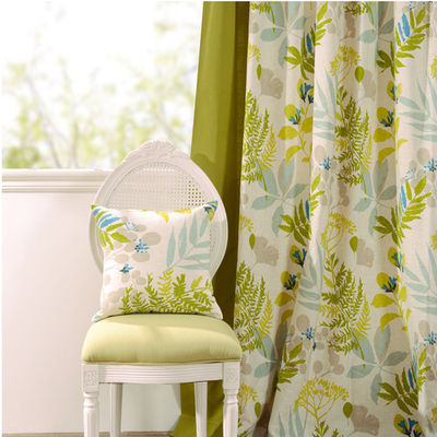 美式窗帘复古绿纯色遮光树叶加厚棉麻窗帘布成品定制卧室客厅飘窗