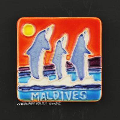 出口马尔代夫旅游纪念品创意陶瓷冰箱贴地中海风格装饰冰箱贴饰