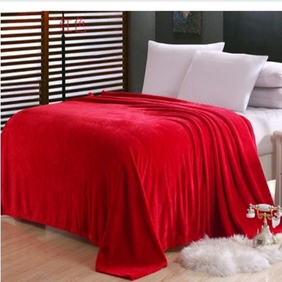 法兰绒薄毛毯盖毯 冬季珊瑚绒宿舍单人小毯子大红色双人铺床床单