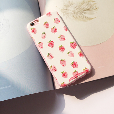 iphone6手机壳4.7硅胶全包软壳6Plus手机套草莓外壳粉边浮雕套女