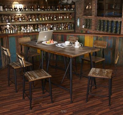 美式铁艺复古咖啡厅酒吧餐桌椅套件户外庭院阳台休闲实木桌椅组合