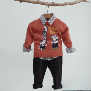 孩子最爱乔治恐龙款小童宝宝毛衣套头圆领男童羊绒衫上衣儿童毛衣