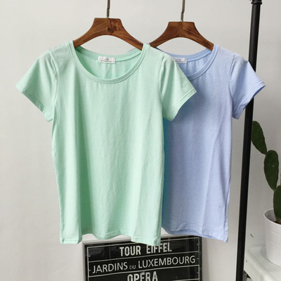 韩国2015夏装june优质纯棉马卡龙色圆领短袖T恤 打底衫
